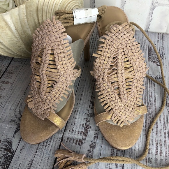 Joie iridescent tan gladiator strap peep toe heels - Picture 3 of 10